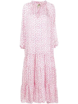 Bambah Sandra floral-print smocked kaftan dress - women - Polyester - One Size - White