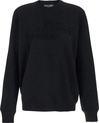 Dolce & Gabbana Fijngebreide wollen pullover - Heren - Sweatshirts - Zwart - M - Wol - Hoodies & sweatvesten