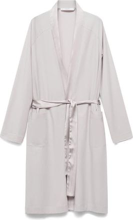 Mango Satin Trim Cotton Blend Robe in Light/Pastel Grey at Nordstrom, Size Small