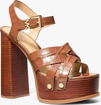 Michael Kors Nora Crocodile Embossed Leather Platform Sandal