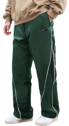 Feoya Mens Track Pants Straight Leg Baggy Joggers Y2k Drawstring Casual Trousers Hip Hop Streetwear Parachute Harajuku Pants Green XL