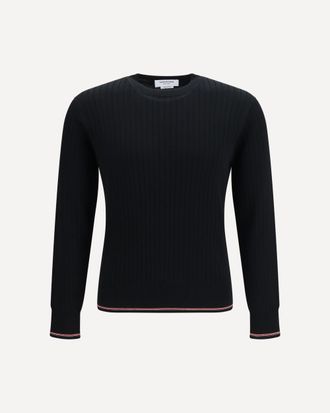 Thom Browne Crewneck cotton knit Sweater with 4-bar detail Male 3