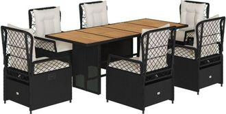 vidaXL Set De Comedor De Jard&iacute;n 7 Pzas Y Cojines Rat&aacute;n Sint&eacute;tico Negro Vidaxl