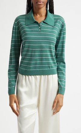 Leset James Stripe Merino Wool Polo in Basil Stripe at Nordstrom, Size X-Small
