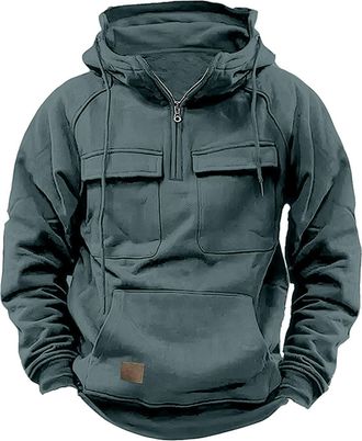 Generic Mens Tactical Hoodie, Heavyweight Half-Zip Pullover, Military Multi-Pocket Sweatshirt, Warm Fleece Army Hoodie, Outdoor Utility Jacket, Combat Style C