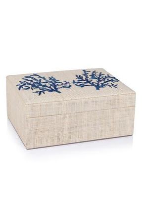 Zodax Coral Lagoon Raffia Box in Beige/Navy Blue at Nordstrom Rack