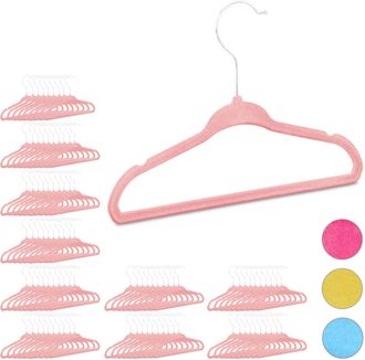 Relaxdays Pack De 100 Perchas Infantiles Antideslizantes, Ganchos Giratorios, Pl&aacute;stico-terciopelo, Rosa Beb&eacute;