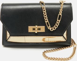 Bally Black/gold Leather Suzy Chain Clutch