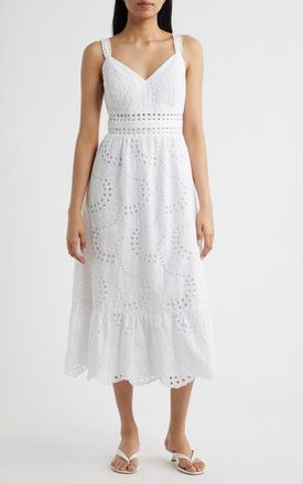 Lilly Pulitzer Tiah Eyelet Midi Dress in Resort White at Nordstrom, Size 10