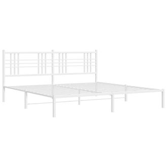 Berkfield Home Metal Bed Frame without Mattress with Headboard White 193x203cm | Size: 193x203 cm