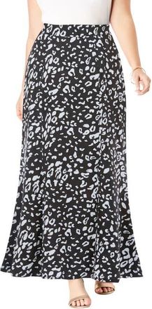Jessica London Stretch Knit Maxi Skirt in Black White Cheetah at Nordstrom, Size 24
