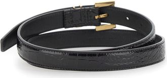 Saint Laurent Womens Belt With Cassandre Detail, Brown Croco Leather Croco-Printed