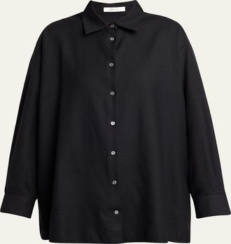 The Row Luka Wool Twill Oversized Button-Down Shirt