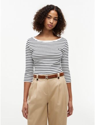 Tommy Hilfiger Womens Slim Fit Boatneck T-Shirt - White - XXS