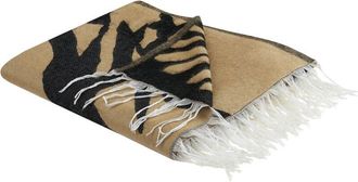 Beliani Manta De Acr&iacute;lico Poli&eacute;ster Negro Beige 130 X 170 Cm Abstracto Flecos Kudiya