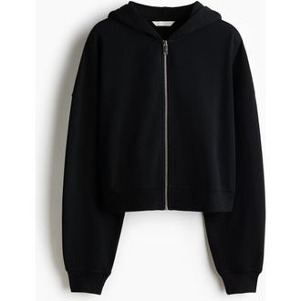H&M Short Zip-through Hoodie in Black at Nordstrom, Size X-Small