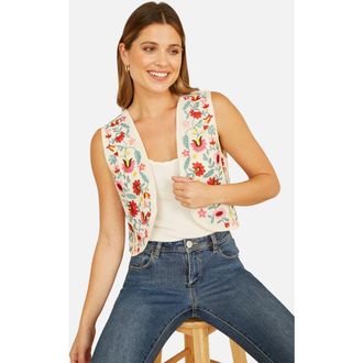 Yumi Folk Embroidered Cotton Waist Coat in Multi at Nordstrom, Size Medium