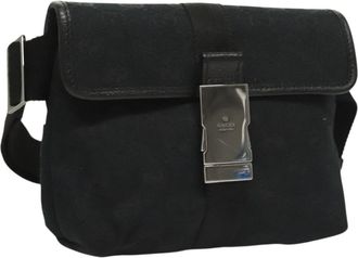 Gucci Buckle Belt Bag Gg Canvas Black Canvas Bag (Pre-Owned)