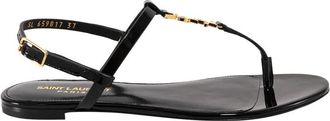 Saint Laurent Flat Sandals, female, Black, Size: 6 1/2 US Black Monogram Leather Sandals