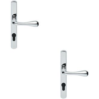 Loops 2x PAIR Flared Lever on Narrow Euro Lock Backplate 208 x 26mm Polished Chrome