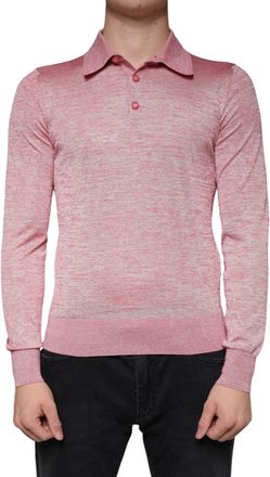 Dolce & Gabbana Mens Long-Sleeve Knit Polo Pink Polyester Cotton