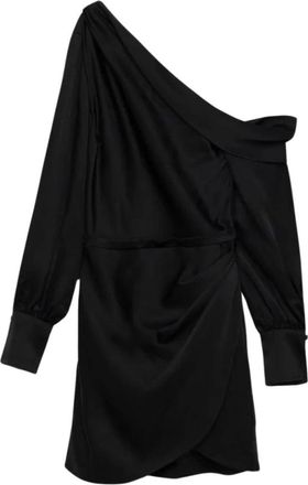 SIMKHAI Zwarte One Shoulder Mini Jurk - Dames - Korte kleedjes - Zwart - 2XS - Satijn - Kleedjes