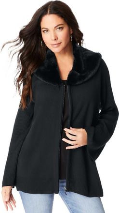 Roaman's Faux Fur Collar Cardigan Sweater. in Black at Nordstrom, Size 12