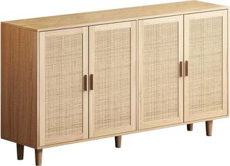 Urban Meuble Aparador de madera clara con puertas de mimbre natural