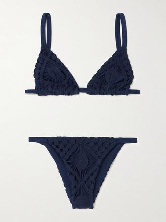 Sara Cristina Bikini A Triangolo In Cotone Crochet Sun - Blu