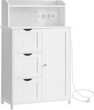 Vasagle 100 cm armario de ba&ntilde;o con multienchufe para comedor de color blanco