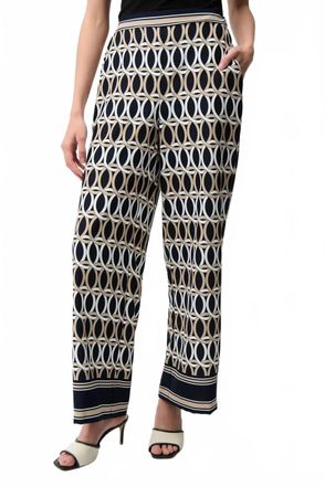 Joseph Ribkoff Geometric Wide Leg Pants In Midnight Blue/vanilla