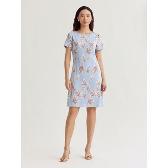 Misook A-Line Floral Soft Knit Dress in Tranquil Blue at Nordstrom, Size Xx-Large