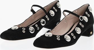 Valentino Suede Mary Jane Pumps with Studs 4cm Valentino