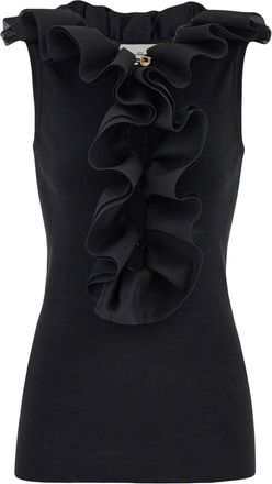 Ferragamo ruffle-trim wool vest - women - Wool - S - Black