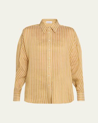 Brunello Cucinelli Striped Linen and Silk Button-Down Shirt