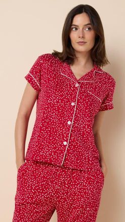 The Cats Pajamas Pima Knit Cropped Pajama Set in Confetti Dot Red at Nordstrom, Size X-Large