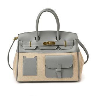 Generic Color Block Platinum Tote Bag, Canvas Leather Patchwork Large Capacity Convertible Crossbody Shoulder Top Handle Bag for Women