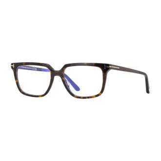 Tom Ford Eyeglasses Rectangle Full Rim, Dark Havana Frame And Clear Demo Lenses Lens Ft6039-B052