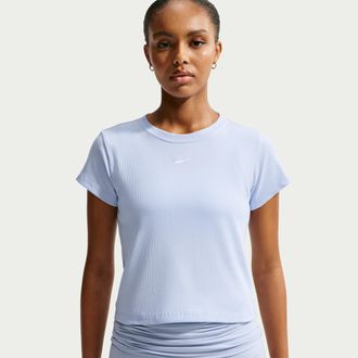 Nike Womens Nike Sportswear Tight Ribbed Short-Sleeve T-Shirt in Blue | HV4994-407
