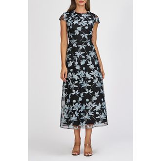 JS Collections Yvette Embroidered Midi Dress in Black/Sea Angel at Nordstrom Rack, Size 12