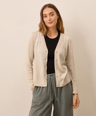 Pact Organic Classic Fine Knit V-Neck Cardigan in Sandshell Heather at Nordstrom, Size Xx-Large
