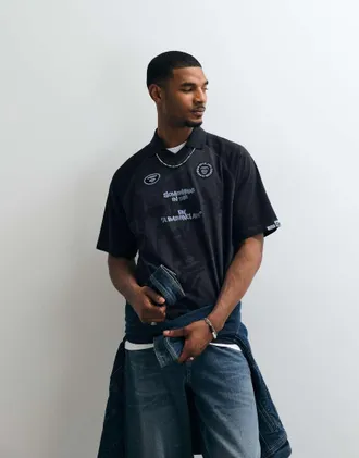 Aape By A Bathing Ape Aape by A Bathing Ape - Maglia sportiva nera slavata con logo-Nero