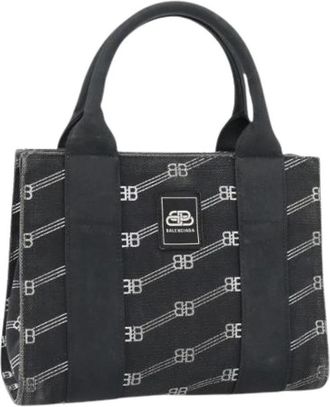 Balenciaga Pre-owned Vintage Canvas Tote Bag - Dames - Vintage Shopper - Zwart - ONE Size - Leer - Vintage