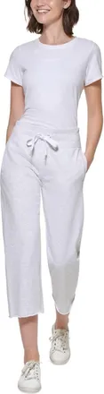 Calvin Klein Cropped Pants Womens Optic Heather Drawstring-Waist FTS713