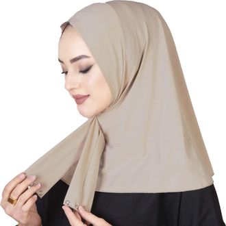 World of Shawls Ready To Go Instant Hijab for Ladies Girls Women With Tie Back Buttons Premium Quality Jersey Scarf (Beige)