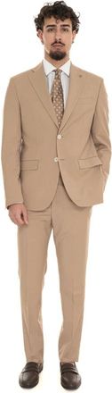Paoloni Klassiek 2-knoops pak met zijsplitten - Heren - Business pakken - Beige - XL - Wol - Kostuums
