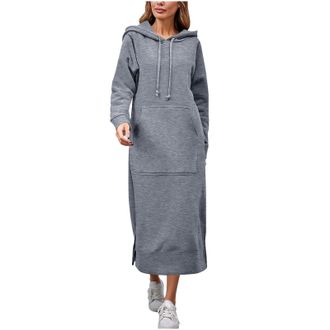 Generic Winter Dresses for Women UK Plus Size Hooded Sweatshirt Dress Ladies Pullover Jumper Long Sleeve Midi Maxi Hoodie Dress with Pocket