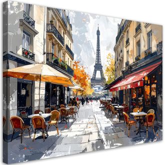 Feeby Cuadro En Lienzo, Caf&eacute;s De Par&iacute;s Con Vistas A La Torre Eiffel, 100x70