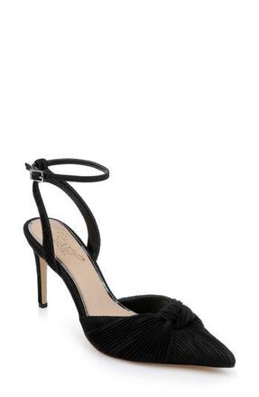 Badgley Mischka Enid Ankle Strap Pointed Toe Pump in Black Fabric at Nordstrom Rack, Size 8.5