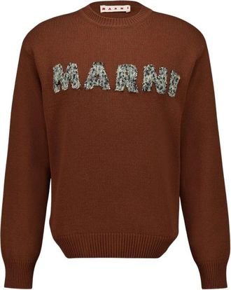 Marni Wool Logo Sweater - Heren - Ronde hals truien - Bruin - M - Wol - Truien & Vesten